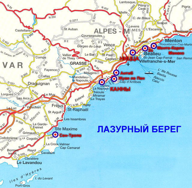 Ницца на карте Франции. фото