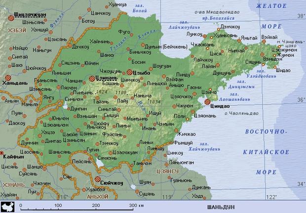Циндао на карте Китая