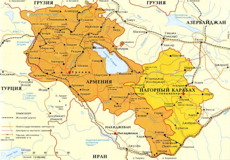 Карта Армении. Карта Нагорного Карабаха и Армении. Карта границы ...