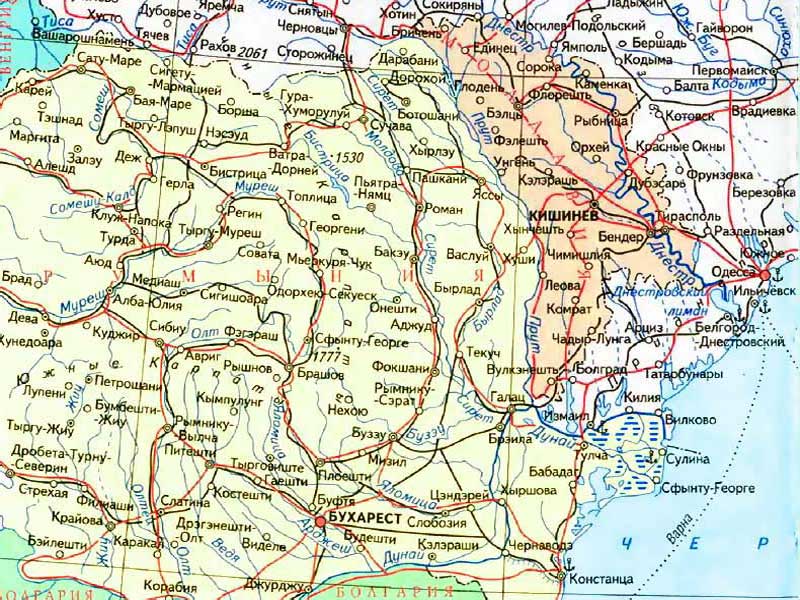 Карта Украины.  Одесская область. Молдова - Кишинев. 