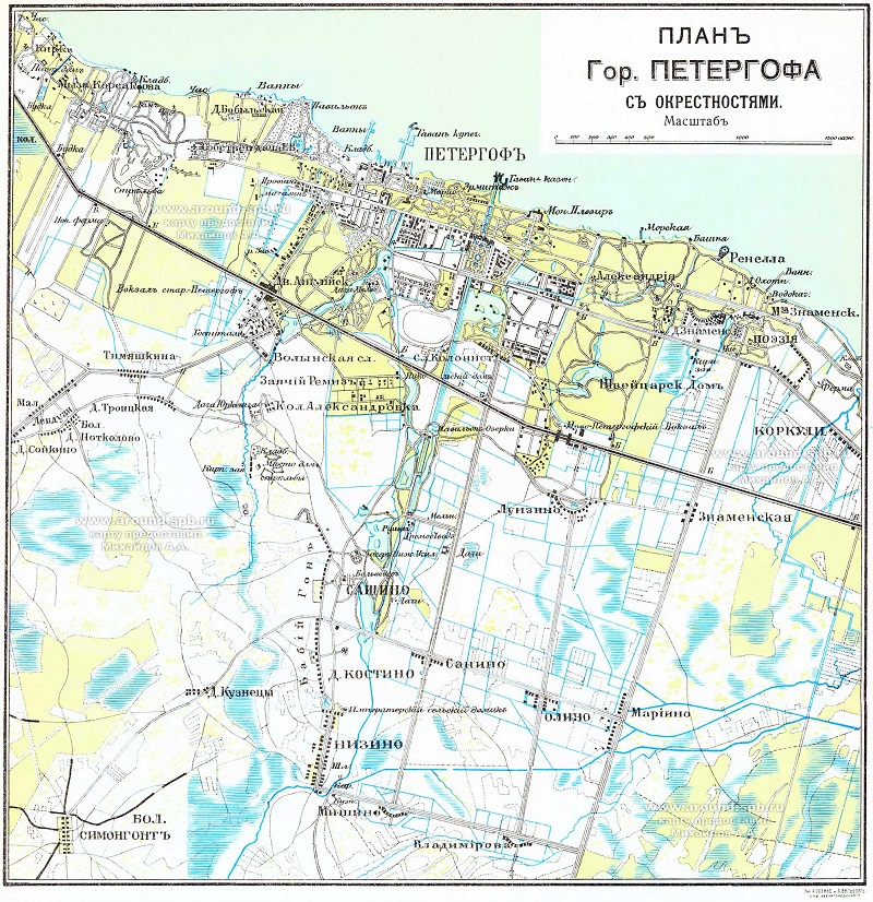 План Петергофа с окрестностями 19 века. 