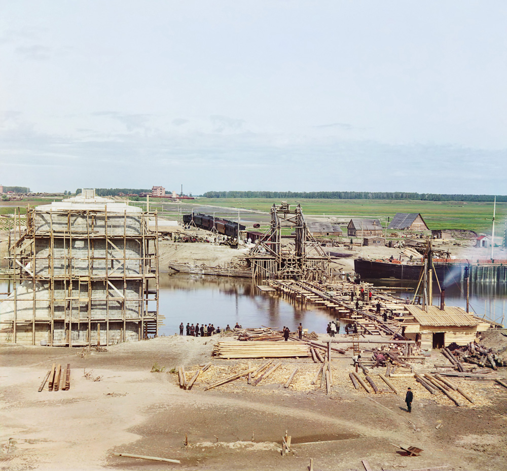 Строительство через Тобол железнодорожного моста. 1912 год. фото