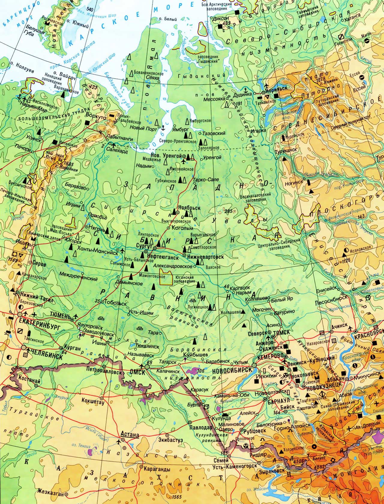 Западная Сибирь. Карта Западной Сибири, Полуосторов Ямал