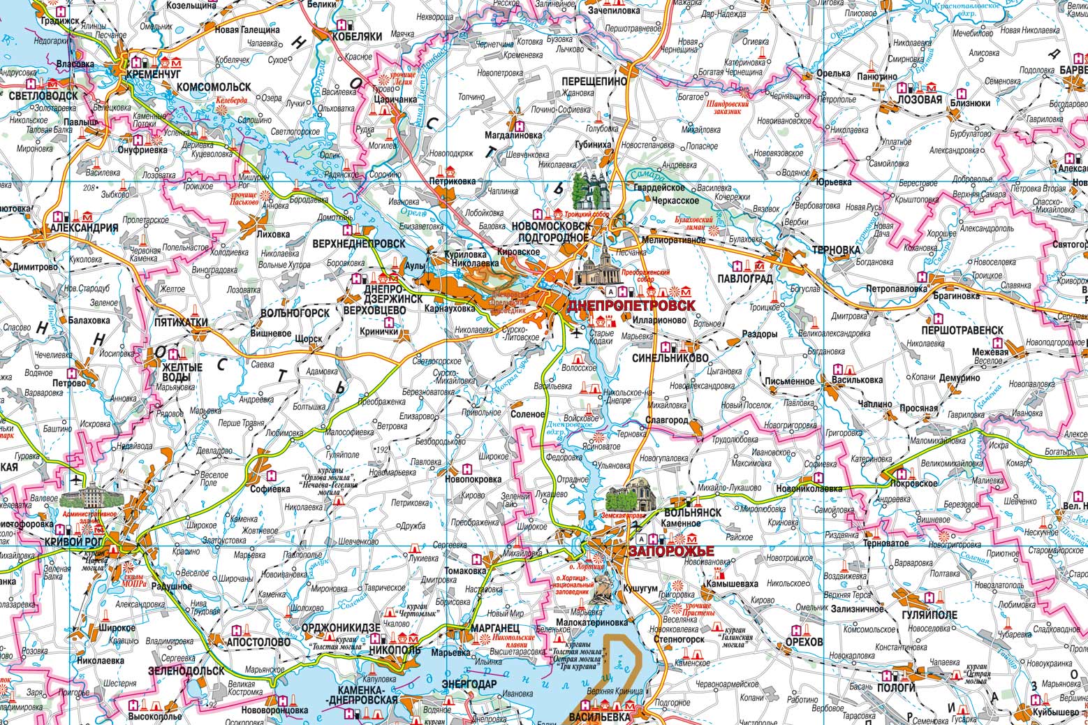фото. Карта Днепропетровской области, Границы Днепропетровской области
