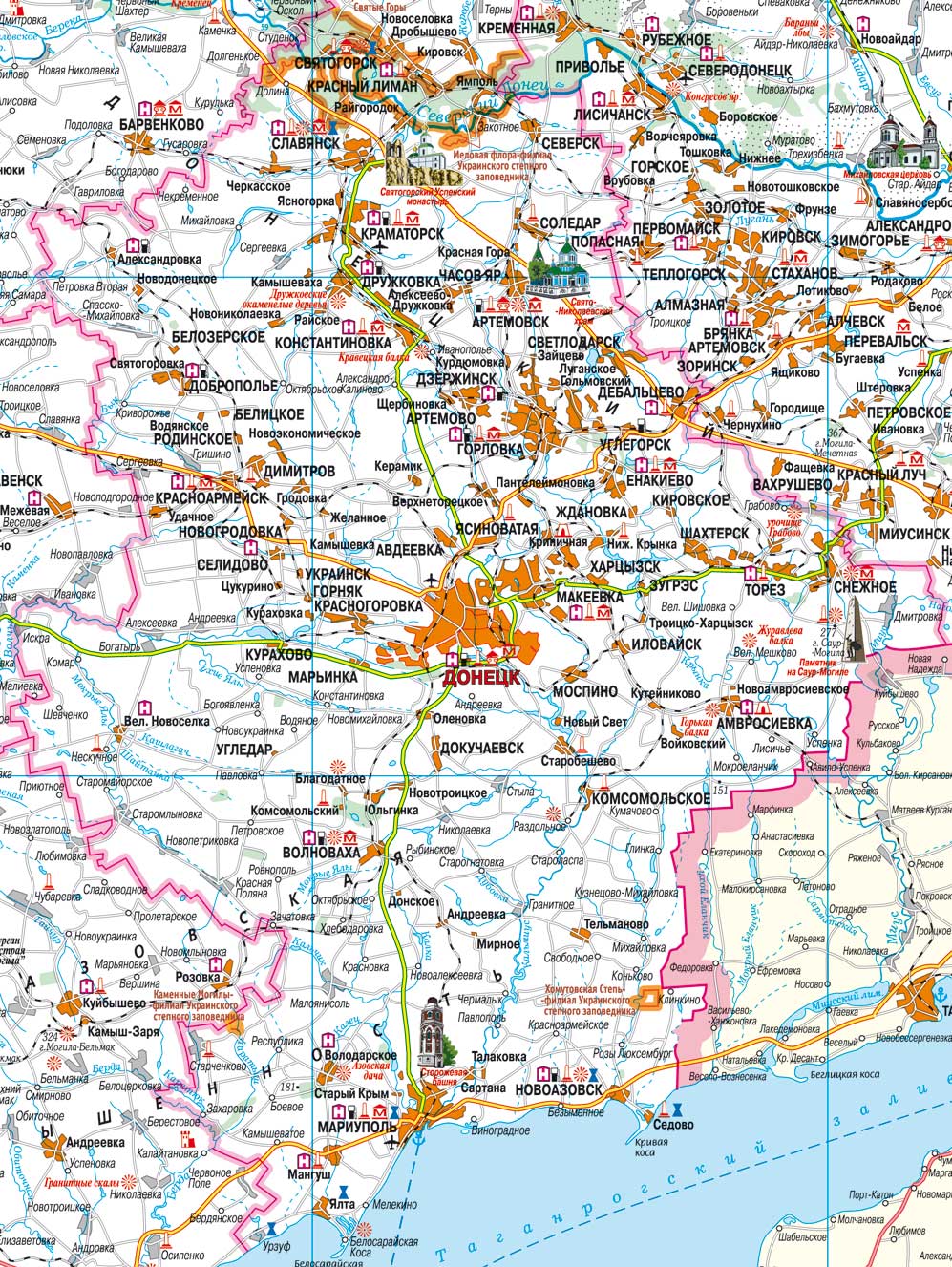 фото. Карта Донецкой области, Границы Донецкой области