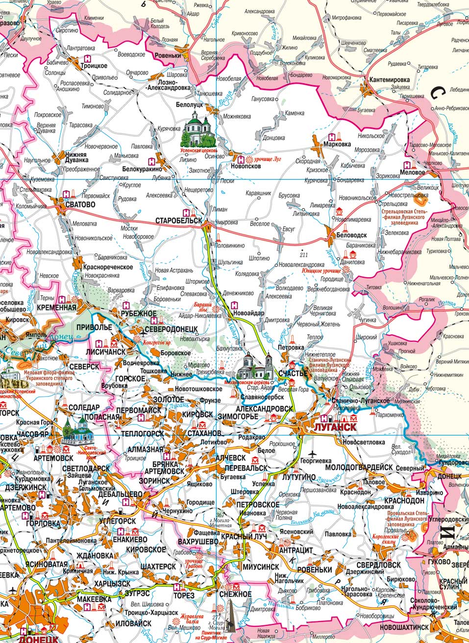фото. Карта Луганской области, Границы Луганской области