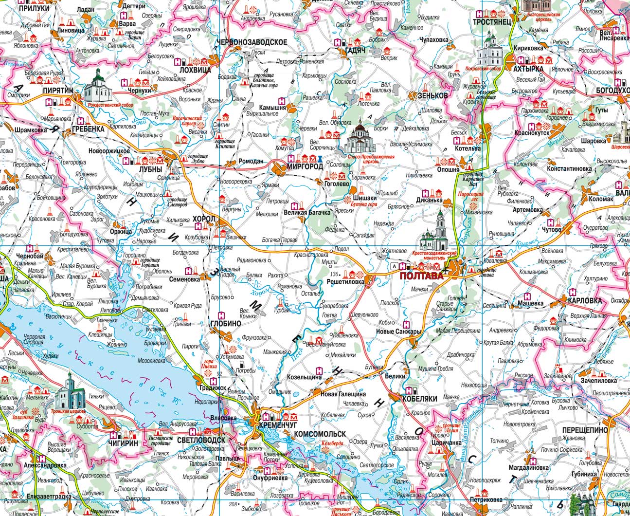 фото. Карта Полтавской области, Границы Полтавской области